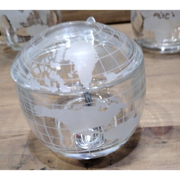 Nestle Nescafe Clear Glass Etched Globe World Coffee Mug-Set Of 4 Vintage - Picture 2 of 10